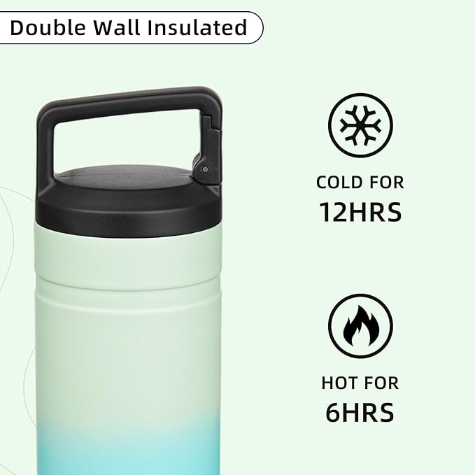 BJPKPK Insulated Water Bottle with 2 Lids,20 oz Double Wall Stainless Steel Vacuum Tumbler Travel Coffee Mug,Wide Mouth Thermal Cup,Mint