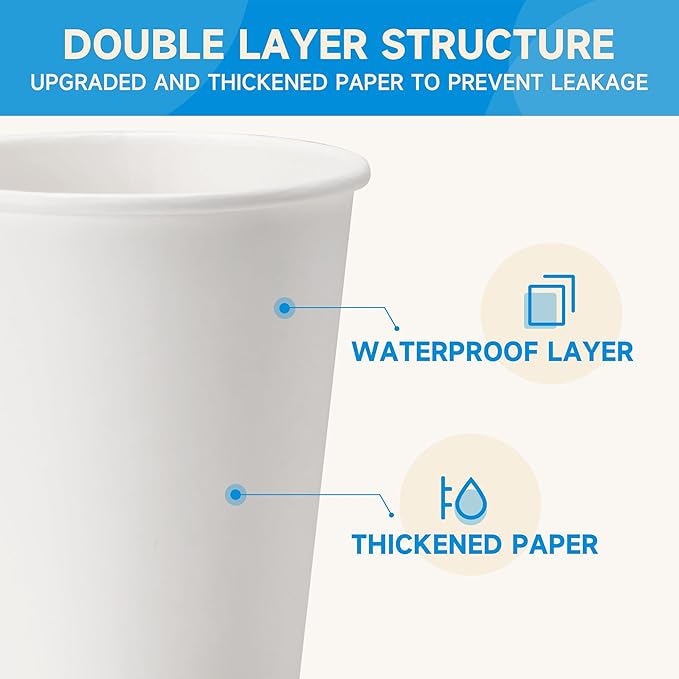 RACETOP Paper Coffee Cups 12 oz 500 pack, Paper Cups Disposable, Hot Coffee Cups, Ideal for Coffee, Beverages (12oz 500 pack white)