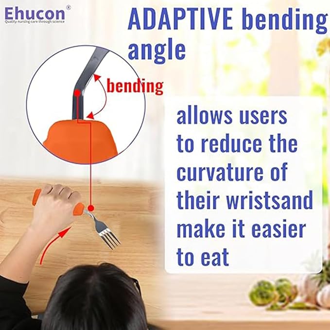 Adaptive Utensils for Hand Tremors,Weighted Utensils with Non-Slip Handle to Easy Grip for Elderly Use(Left Hand 1 pc Fork+1 pc Spoon=2 pcs,Orange)