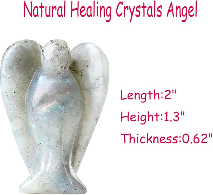 YATOJUZI 2" Crystal Angel Decor Labradorite Healing Polished Gift Stone Sculpture Statue Hand Carved Cute Figurines Gemstone Reiki Home Room Office Desk Decoration Guardian Angels Gifts for Women Men