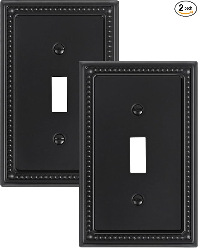 2-Pack Single Toggle Light Switch Cover Plate, Pearls Decorative Switch Plate Covers, Black 1 Gang Metal Wall Plate, Corrosion Resistant