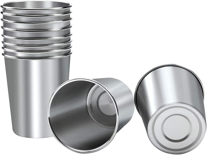 Ruisita Resinta 10 Pieces 8 Ounce Stainless Steel Cups Metal Pint Cups Shatterproof Drinking Glasses for Kids or Adults (8 oz)