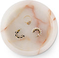 Marble Jewelry Dish for Women 5 Inch Handmade White Onyx Stone Holder for Ring & Necklace - Decorative Trinket Tray, Key Bowl & Candle Plate for Vanity Decor Accessories & Gifts
