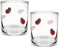 Icon Juice Glasses, 14oz Stemless Wine Drinking Juice Glass Cup for Valentine Party Supplies Gift(2 Pcs,Ladybug)