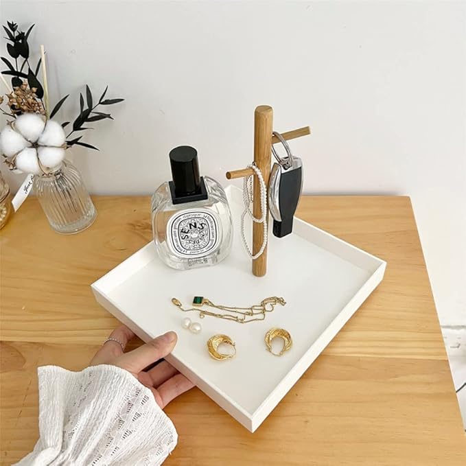 Shinpuru Key Tray & Bowl, Jewelry Tray With Wood 3-Tier Hanging Organizer - Multi-Functional Entryway Valet Tray, Perfect for Ring Holder, Jewelry Dish Organize (White Square)