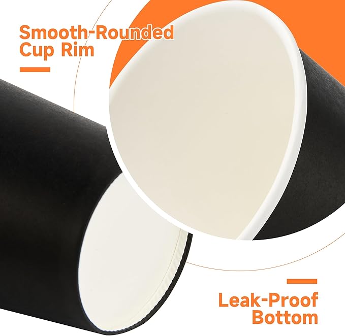 50 Pack 12 oz Disposable Coffee Cups with Lids and Sleeves, Sturdy Paper Cups for Hot/Cold Drinks, Leak-Proof To Go Coffee Cups with Lids for Home, Café, Events, Office, Black