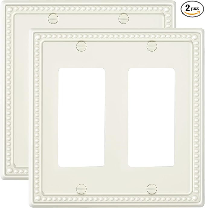 2-Pack Double Decorator Outlet Cover Plate, Light Almond Pearls Decorative Switch Plates Covers, Metal Wall Plates for Electrical Outlets, Receptacle, GFCI Outlet, Dimmer Switch