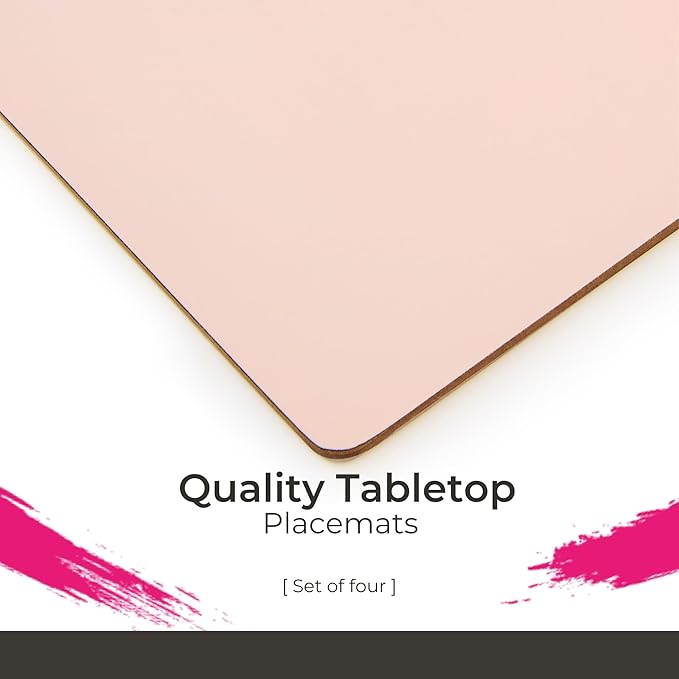 Pimpernel Millennial Pink Placemats, Set of 4 – (15.7" x 11.7") Elegant Blush Rose Dining Table Mats with 5mm Cork Backing, Heat & Stain Resistant Lacquer Finish, Rectangular Design