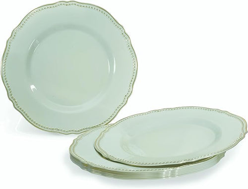 " OCCASIONS " 50 Plates Pack (25 Guests)-Heavyweight Wedding Party Disposable Plastic Plate Set -25 x 10.25'' Dinner + 25 x 7.5'' Salad/dessert plates (Rochelle Seafoam/Mint and Gold))