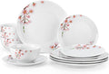 VEWEET Porcelain Dinnerware Sets for 4, 12 Pieces Plates and Bowls Set with Pink Floral, Kitchen Dishes Set Dining Ware for Family, Microwave and Dishwasher Safe, Series ANNIE