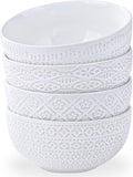 40 OZ Large Cereal Bowls Set of 4, Farmhouse Embossment Ceramic Salad Bowls for Soup, Serving, Fruit, Snack, Noodle, Ramen, Pho, Microwave & Dishwasher Safe, 6.7 Inch White