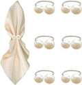 6 Pcs Silver Napkin Rings - Pearl Napkin Rings,Metal Napkin Ring for Table Settings Wedding Christmas Party Dinner Table