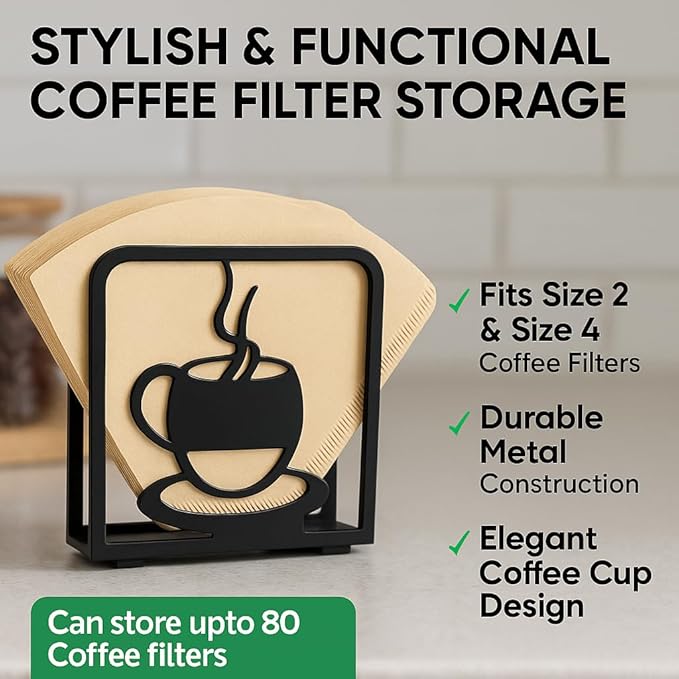 2-Pack Decorative napkin holder for table & coffee filter holder Set – Black cocktail napkin holder – Fits Standard Napkins & coffee filter size #2 & #4