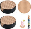 Set of 12 Silicone Coasters, 4'' Drink Coaster with Holder, Round Coasters for Drinks Beer Coffee Home Office Bar Desk Tabletop Protection, Non-Slip Rubber Coaster (Pink, 12 Pcs-Plastic Holder)