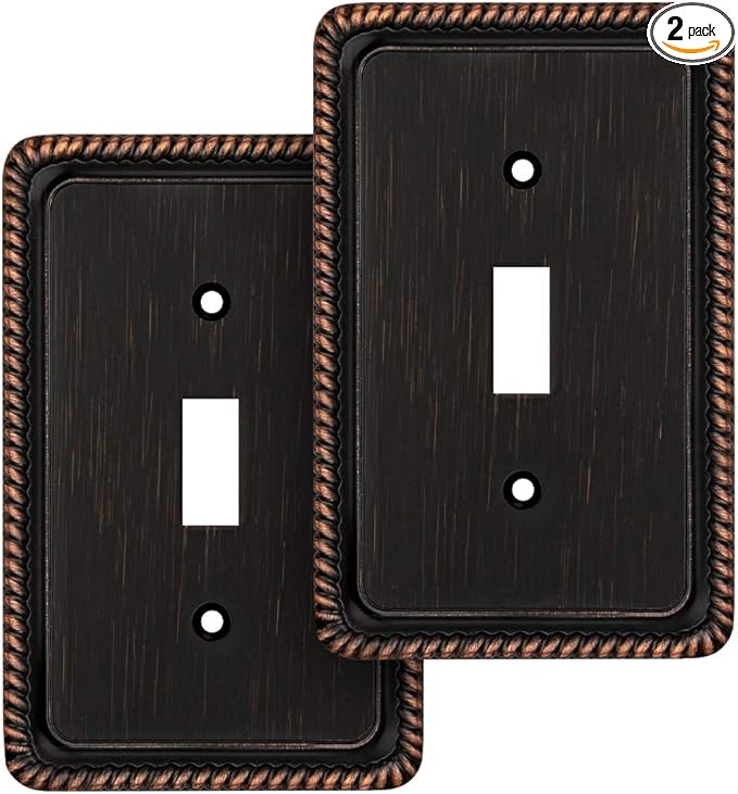 Henne Bery Rope Edge Decorative Wall Plate Switch Plate Outlet Cover (Single Toggle, 2 Pack, Aged Bronze)