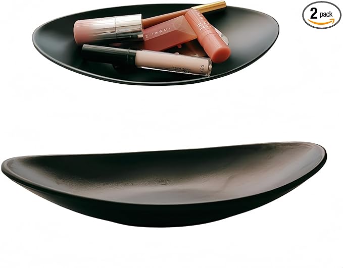 2 Pcs A5 Melamine Jewelry Dish Trinket Tray oval Trays Black Accessory Organizer Bowl