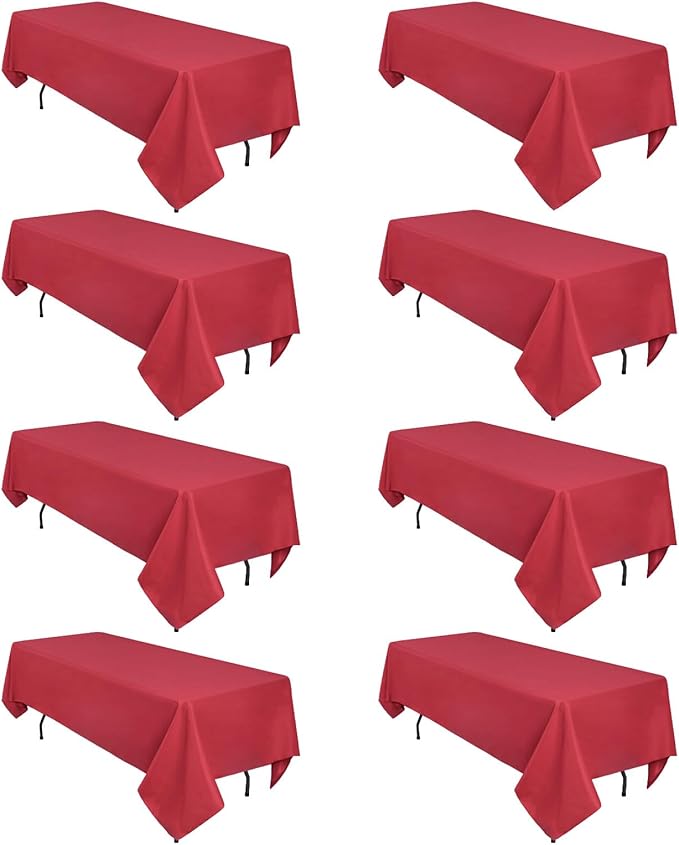 CozRhythm 8 Pack Red Valentine's Day Tablecloth 60 x 126 Inch Rectangular Table Cloth for 8 Foot Rectangle Tables, Wrinkle Resistant Washable Polyester Fabric for Buffet Wedding Party