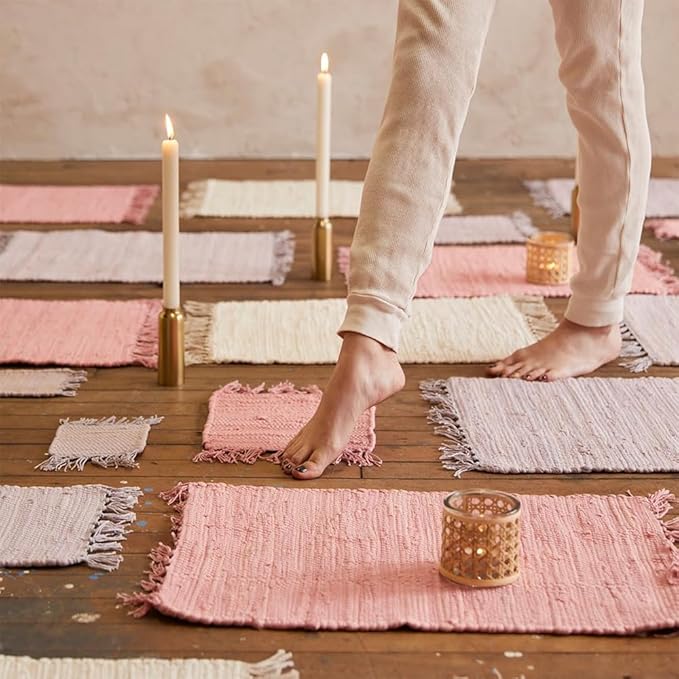 PILLOWPIA Handcrafted Chindi Rag Rug Hot Pad – 100% Cotton, Handwoven, Colorful & Eco-Friendly | Boho Kitchen Accessory for Table, Counter, or Serving Use - Lilac