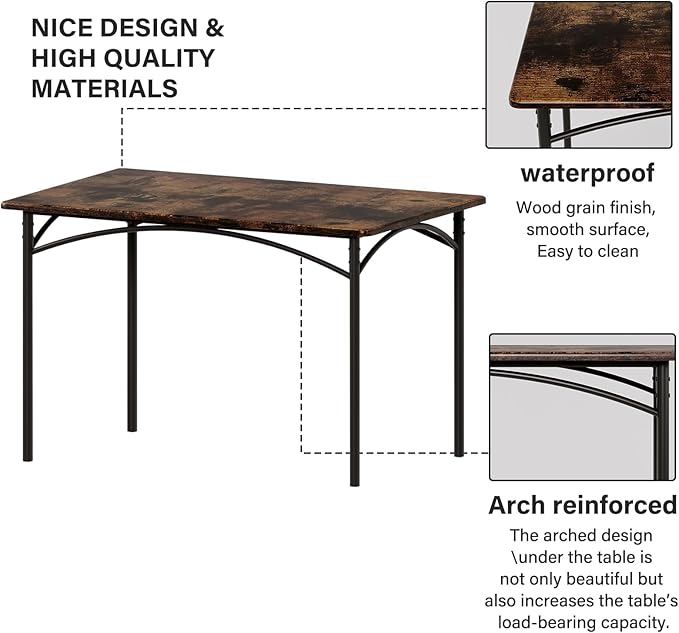 4 EVER WINNER Dining Table Set for 4, Kitchen Table with Upholstered Bench and 2 Chairs, Dining Room Table Set for Small Space, Apartment, Kitchen, Rustic Brown