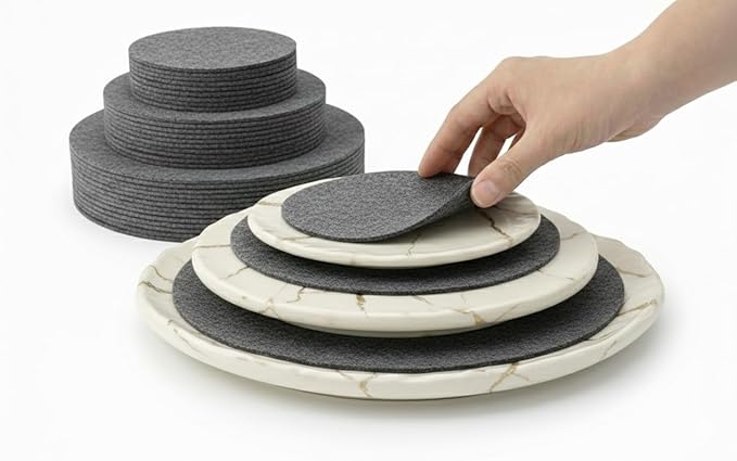 48 Piece Felt Plate Dividers for China Storage - Felt Protectors for Dinner, Salad, and Saucer Plates - Ideal for Moving Fine China, Porcelain, Glass, etc - Cut-to-Fit Full China Set - Grey