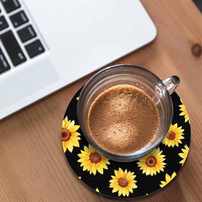 Sunflowers Cup Coasters Set of 2 Chamomile Cornflowers On Black Beautiful Watercolor Floral Wooden Table Apartment Decor 100% Diatomite for Drinking Glasses,4 Inches