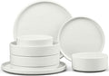E-far 8-Piece Plates and Bowls Sets - Stoneware Dinnerware Sets with Pasta Bowls for 2 | Microwave & Dishwasher Safe Kitchen Modern Dish Set, Speckled White