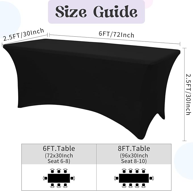 HAISIWLKJ 6 Pack Table Cloth 6ft Black Tablecloths for Rectangle Folding Table Spandex Fitted Stretch Cover Wrinkle Resistant Washable Protector for Party, Wedding, Banquet, Festival.