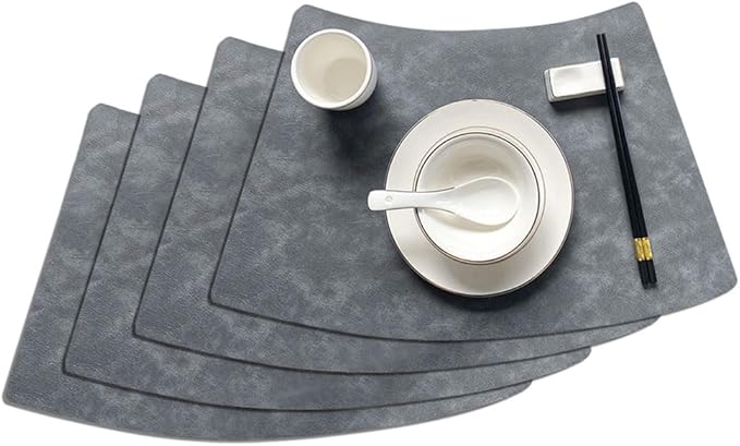 Leather Round Table Washable Placemats, Thick Faux Leather Heat Resistant Wedge Table Placemat, Waterproof Non-Slip Easy to Clean Place mat for Kitchen Coffee Dining Room Table Set of 4