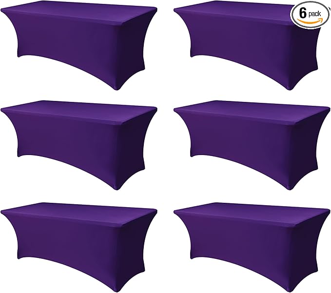 Fitted Stretch Table Cover for 6 ft Rectangle Tables-6 Pack Dark Purple Spandex Tablecloth-Elastic Folding Tablecloths for Party, Vendor Booth Display, Banquet Buffet Event, Craft Trade Show