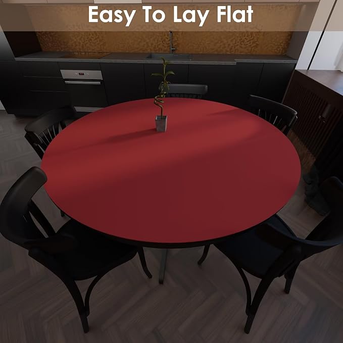 Round Table Pad, 1.8mm Thick, Dia.40 Inch, Leather Table Cover, Table Protector (Black+Wine Red)