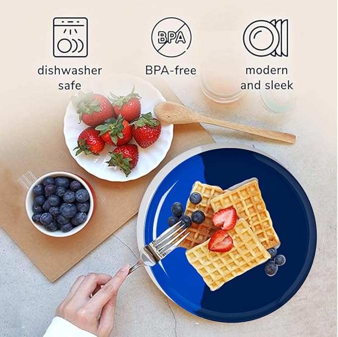 Thomas Fuchs Creative 1/2 & 1/2 Melamine Side Plates Set of 4, Chip and Break-Resistant, Durable Salad Plates, Kid-Friendly Dessert Plates for Indoor and Outdoor, Dishwasher Safe, Cobalt/Navy