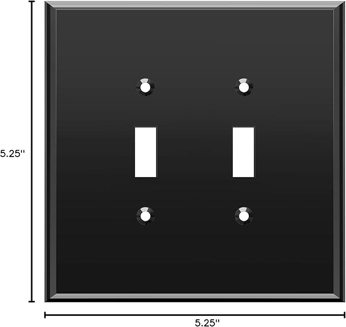 LIDER Double Toggle Switch Acrylic Wall Plate, Mirrored Dual Light Switch Plate, Plexiglass Switch Cover, Reflective Finish, Modern Decoration Upgrade, Oversized 2-Gang 5.25" x 5.25", Black