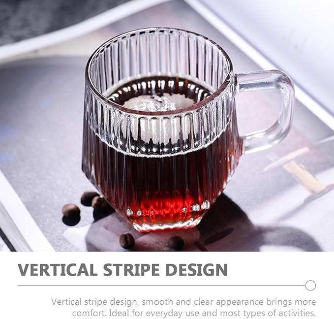 6pcs Ribbed Glass Mugs with Handles, Sturdy Household Water Cups for Coffee, Tea, Beer, and Juice, Creative Reusable Glassware Set for Office and Home Use
