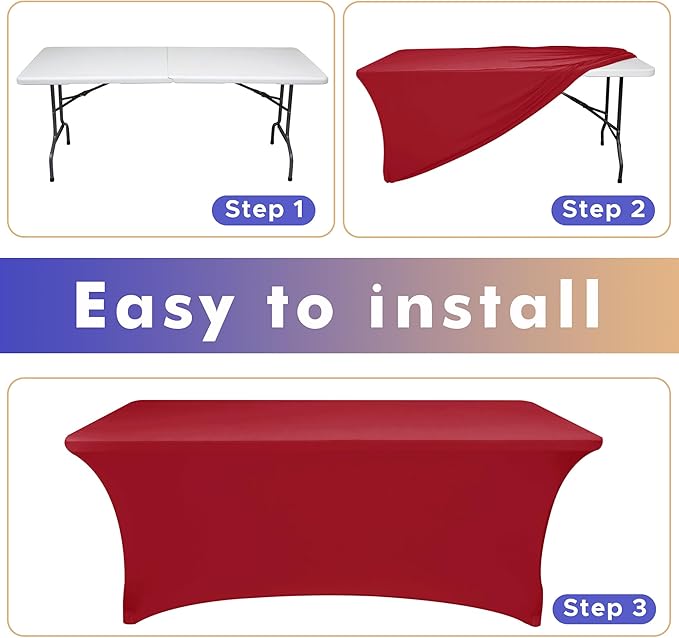 Nasitos 2 Pack Fitted Red Tablecloth-Spandex Table Covers for 8 Foot Table, Open Back Folding Table Cover Washable and Wrinkle Resistant for Parties, Buffet, Wedding, Banquet, Festival