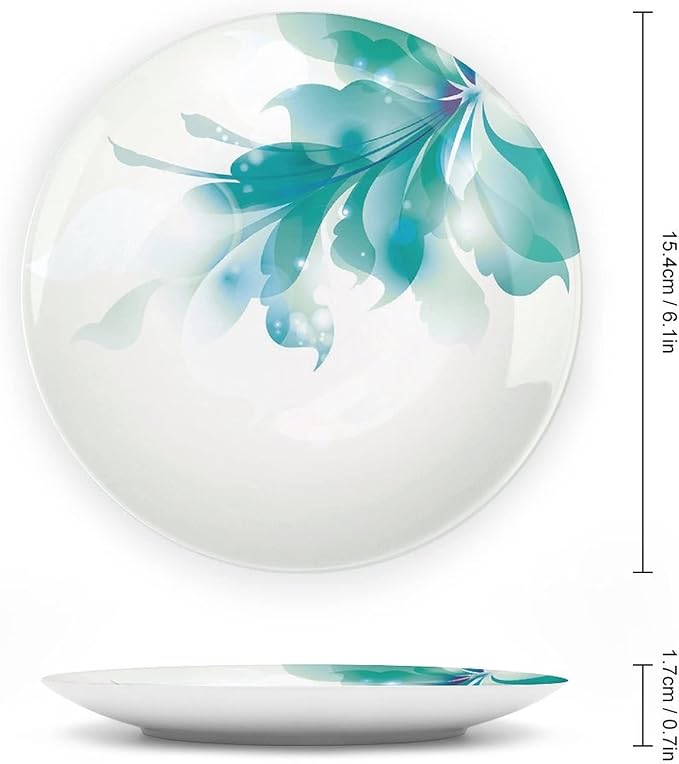 Decorative Plates, Abstract Decor Print Ornament, Big Single Beautiful Blue Ombre Flowers, 8 Inch, Kitchen Wall Decor, White Light Blue and Blue