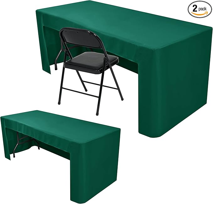 Nasitos 2 Pack Green 8ft Tablecloth Fitted-Open Back Folding Table Cover Washable and Wrinkle Resistant Table Cloth for Trade Show, Book Fair, Career Fair, Convention, Events