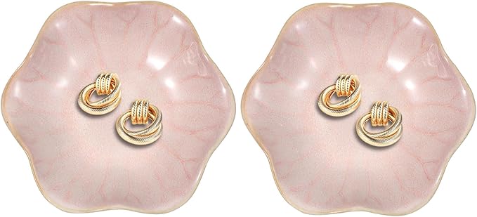 uxcell 2Pcs Ceramics Jewelry Plate, Lotus Leaf Shape Key Holder Bowl for Entryway Table Decor Small Ring Tray Dish Gift for Women Girlfriend, Pink