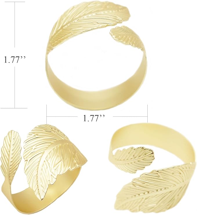 Gold Leaf Napkin Rings Set of 12, Leaves Napkin Rings for Table Setting, Metal Leaf Napkin Holder Rings for Holiday Party,Wedding, Banquet, Formal or Casual Dinning Table Decor (Gold)