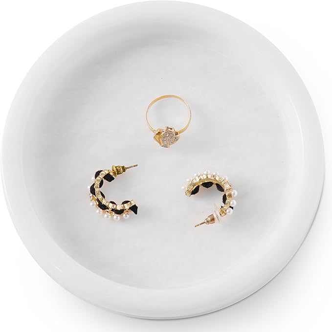 Marble Jewelry Dish 5 Inch Handmade White Jewelry Tray for Vanity Decor - Stone Trinket Dish, Marble Ring Holder, Candle Plate, Key Bowl for Entryway Table