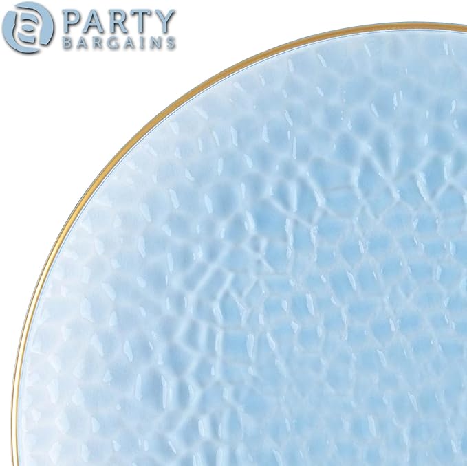 PARTY BARGAINS 13-Inch Charger Plates - 8 Pack, Hammered Blue Gold Rim, Heavy-Duty Disposable Chargers for Elegant Dining - Ideal for Weddings and Formal Events