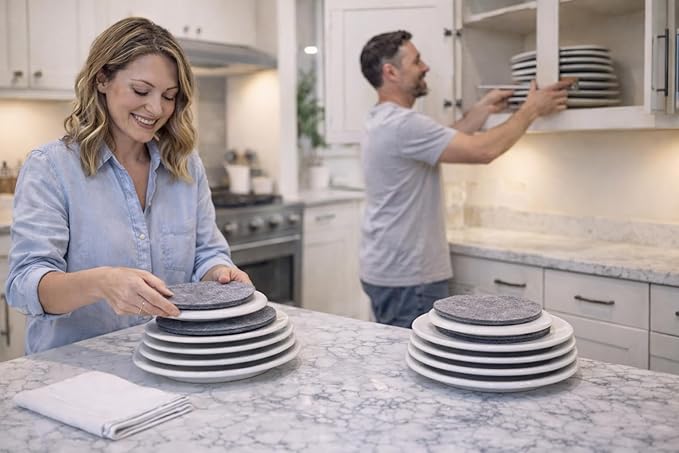 48 Piece Felt Plate Dividers for China Storage - Felt Protectors for Dinner, Salad, and Saucer Plates - Ideal for Moving Fine China, Porcelain, Glass, etc - Cut-to-Fit Full China Set - Grey