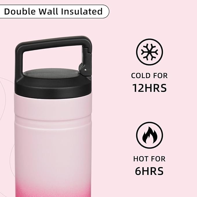 BJPKPK Insulated Water Bottle with 2 Lids,20 oz Double Wall Stainless Steel Vacuum Tumbler Travel Coffee Mug,Wide Mouth Thermal Cup,Cherry Blossom