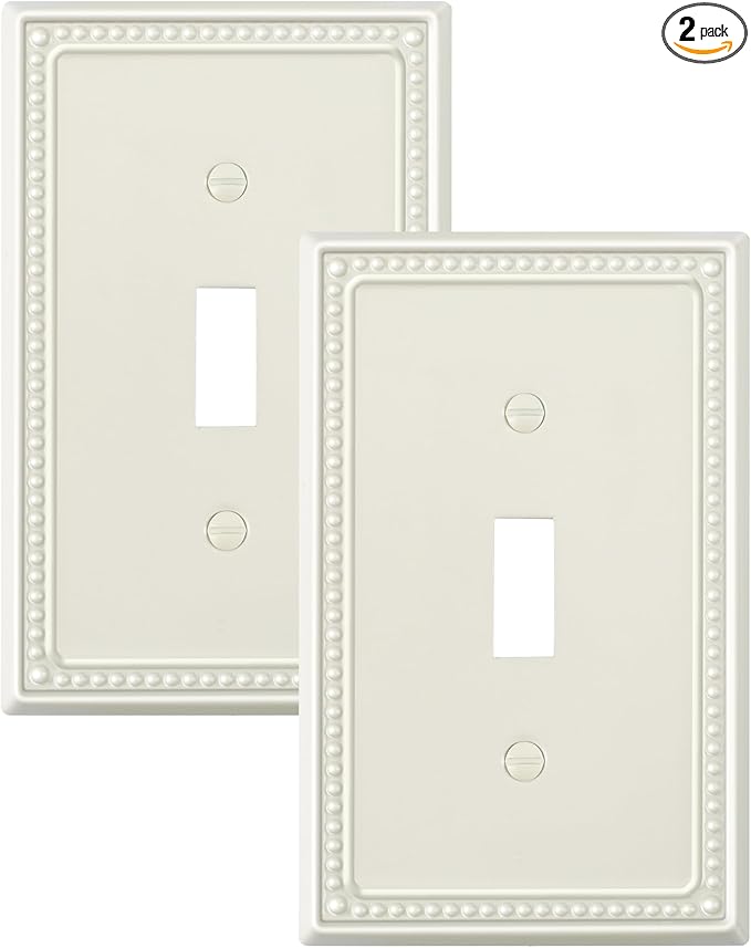 2-Pack Single Toggle Light Switch Cover Plate, Pearls Decorative Switch Plate Covers, Light Almond 1 Gang Metal Wall Plate, Corrosion Resistant