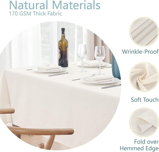 Rectangle Tablecloth 60x144 inch Linen Textured Waterproof Table Cloth Stain and Wrinkle Resistant Washable, Decorative Fabric Table Cover for Outdoor and Indoor Use, Ivory