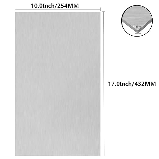 6061 T651 Aluminum Sheet Metal 10 x 17 x 1/8 (0.125”) Inch Plain Thin Aluminum Plate Covered with Protective Film, Heat Treatable Rectangle 3MM Aluminum Metal Plate for Welding, Industrial