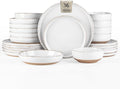 AmorArc Ceramic Dinnerware Sets with Pasta Bowls for 4, Handpainted Plates and Bowls Set with Rustic Terracotta Underside, Scratch Resistant Dishes Set, Dishwasher & Microwave Safe, 16 Pcs-White