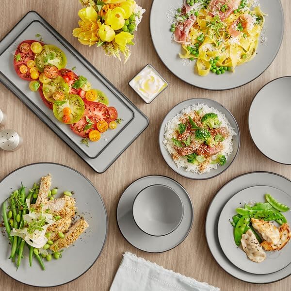 Apollo 11.5 Inch Coupe Melamine Dinner Plates, Matte Grey and Black, Break-Resistant, NSF Listed, Dishwasher Safe, Round, 12 Pack