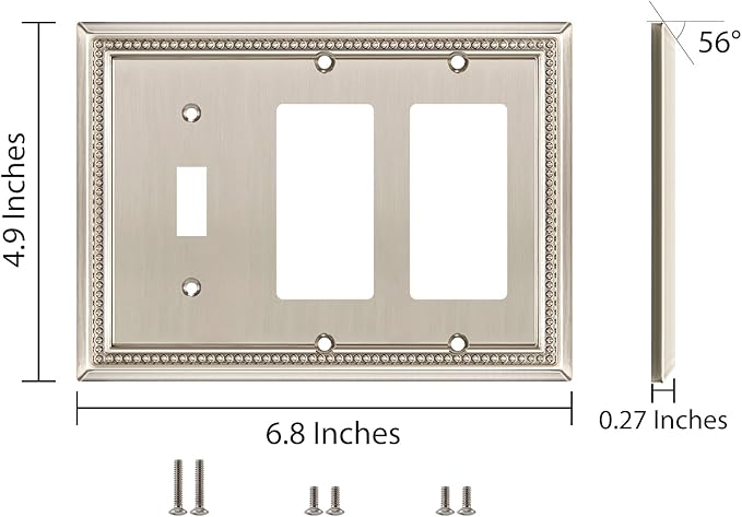 Henne Bery Sunken Pearls Heavy Duty Decorative Wall Plate Switch Plate Outlet Cover (Single Toggle/Double Decorator, Satin Nickel)