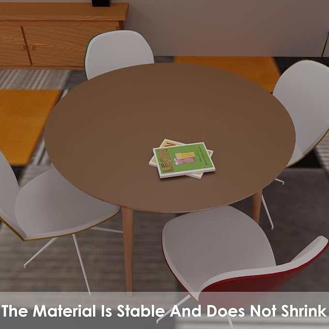 Round Table Pad, 1.8mm Thick, Dia.43 Inch, Leather Table Cover, Dining Table Protector, Table Top Protector (Mud Color + Champagne Gold)