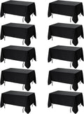 10-Pack Black Tablecloths for Rectangle Tables, 70 x 108 Inches, Stain-Resistant Polyester Fabric for 6 Foot Tables - Washable Table Covers for Weddings, Banquets, Birthday Parties, Events